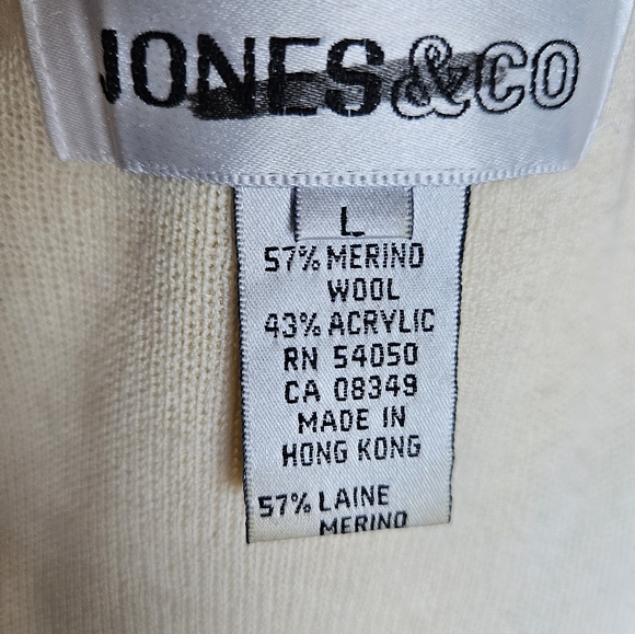 Jones&Co wool blend ivory tunic cardigan navy red striped bottom side slit L - Picture 15 of 15